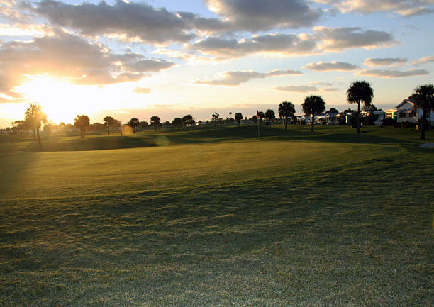 поле для гольфа green утро фон неба — - golf course usa scenics sports flag стоковые фото и изображения