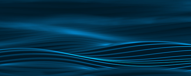Futuristic blue technological background, wave flowing pattern. Abstract data flow chart.  3d illustration