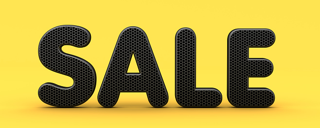 Black text SALE isolated on the yellow background. Black Friday advertisement banner