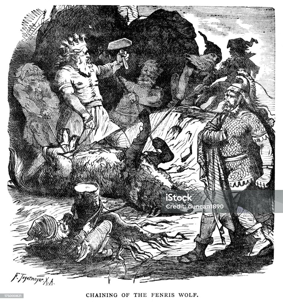 Norse mitologia-Fenris lupo - Illustrazione stock royalty-free di Mitologia nordica