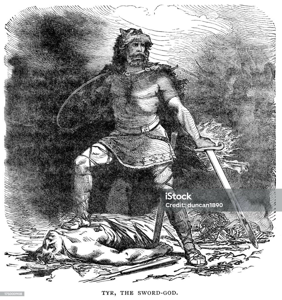 Norse mitología-Týr la espada Dios - Ilustración de stock de Mitología nórdica libre de derechos