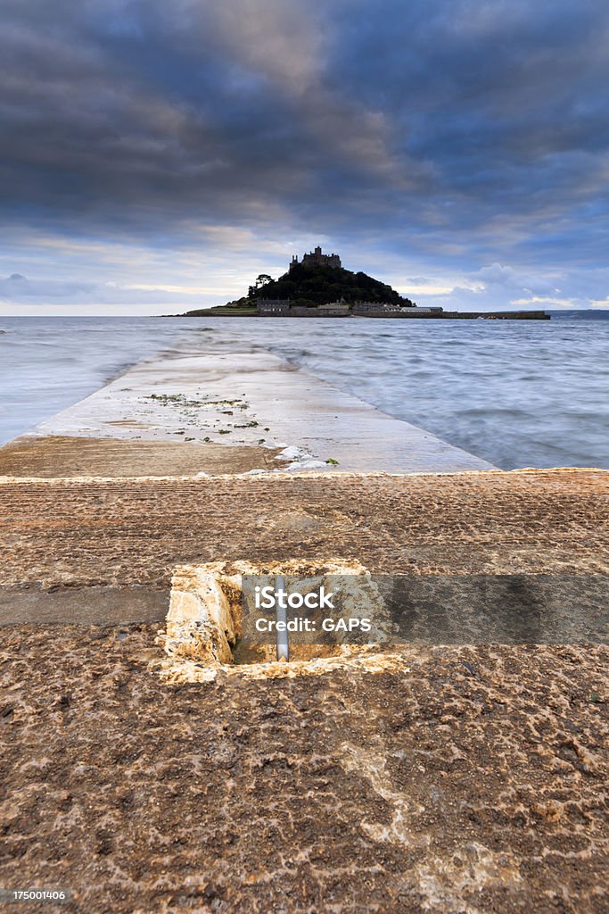 low angle view of the causeway to St. Michael's Mount "low angle view of the causeway to St. Michael's Mount; Marazion, United Kingdom" Atlantic Ocean Stock Photo