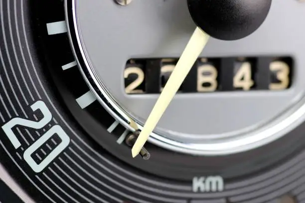 Photo of speedometer and odometer of a classic car