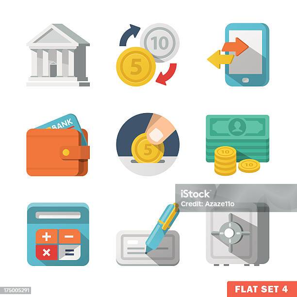 Pieniądze Ikona Płaski Zestaw - Stockowe grafiki wektorowe i więcej obrazów Bankowość - Bankowość, Ikona, Projektowanie płaskie
