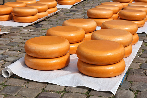 traditional merchant cheese market in Gouda,  Netherlands