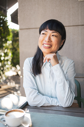 Businesswoman enjoying her coffee break at the local coffee shop