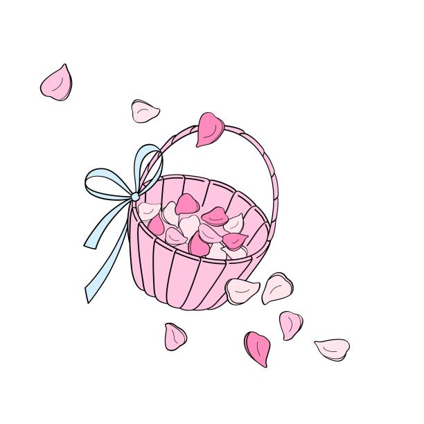 basket with rose petals for the wedding ceremony basket with rose petals for the wedding ceremony rose petal stock illustrations