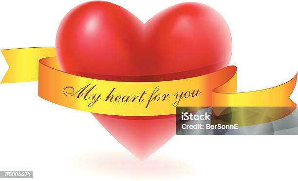 Coração Vermelho Com Fita De Ouro - Arte vetorial de stock e mais imagens de Amor - Amor, Arte, Arte e Artesanato - Arte visual