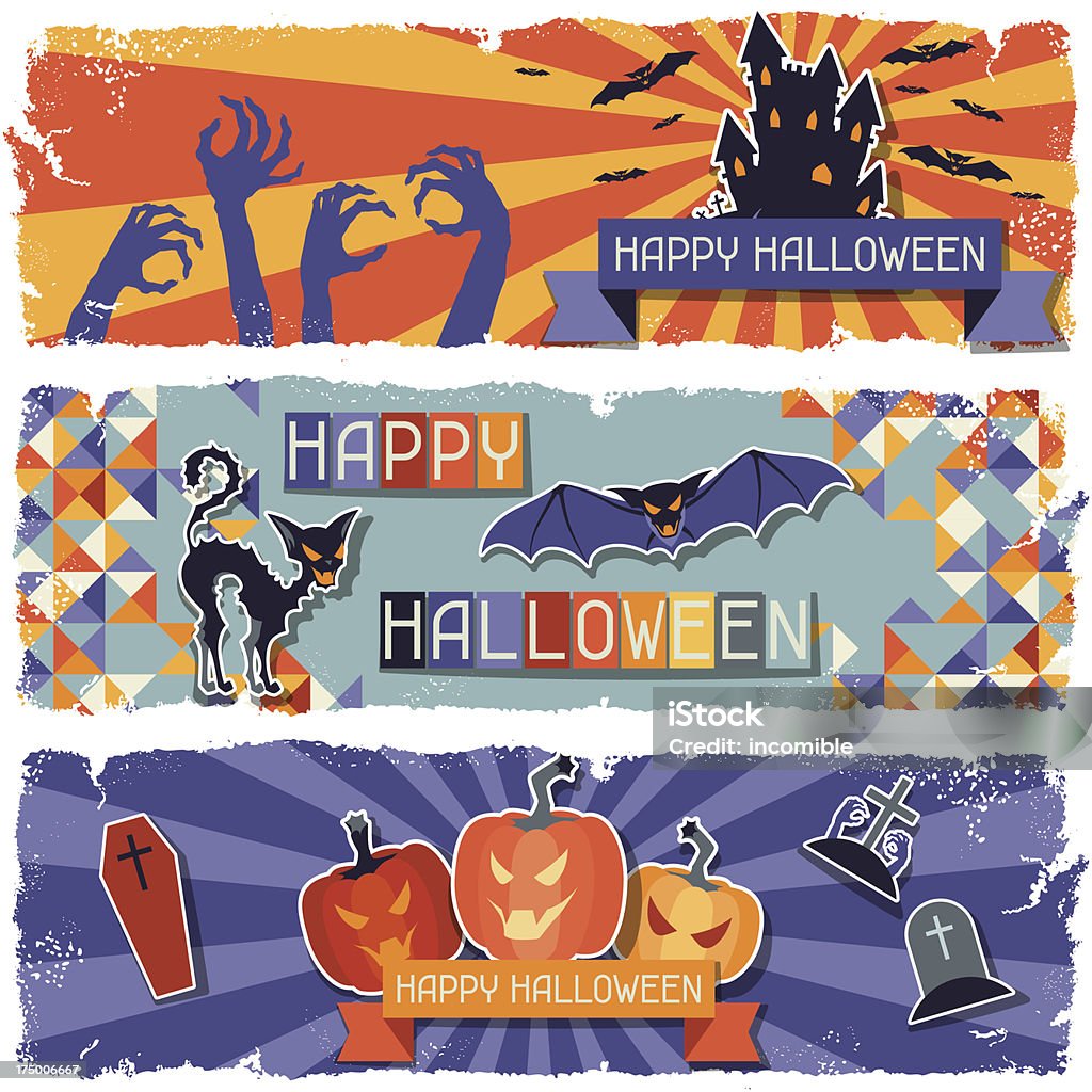 Happy Halloween grunge rétro, Bannières horizontales. - clipart vectoriel de Animaux domestiques libre de droits