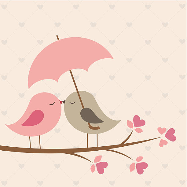 liebe vögel unter sonnenschirm - love valentines day heart shape kissing stock-grafiken, -clipart, -cartoons und -symbole