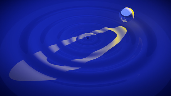 CGI: a rippled surface, one narrow spotlight and one sphere interact in space