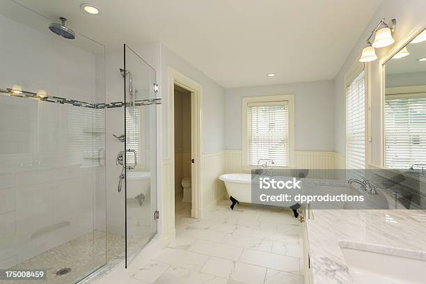Large Bathroom With Enclosed Glass Shower Stock Photo - Download Image Now - Shower, Door, Bathroom