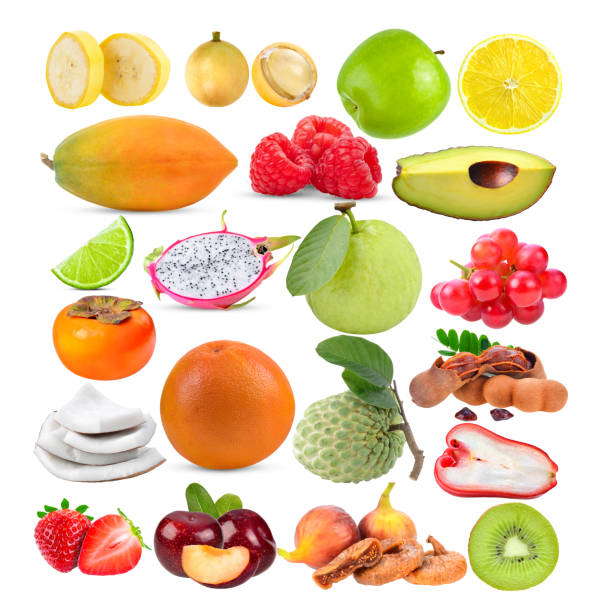 istock Burmese grape; banana; papaya; apple; Dragonfruit; Grapefruit; Custardapple; Raspberry; lemon; guava fruit; Avocado; Tamarind; grape; rose apple; cherry plum; coconut; persimmons; fig; lime on white background 1750084781