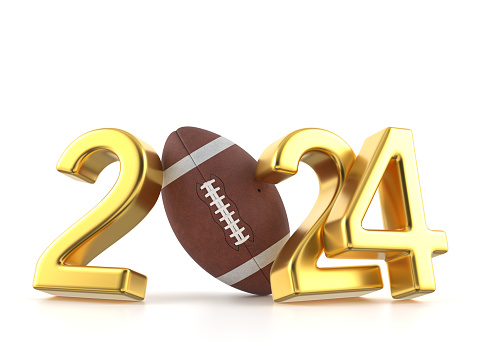 New year number with American football ball on a white background. 3d illustration.