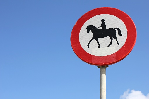 Dutch road sign: no access for equestrians