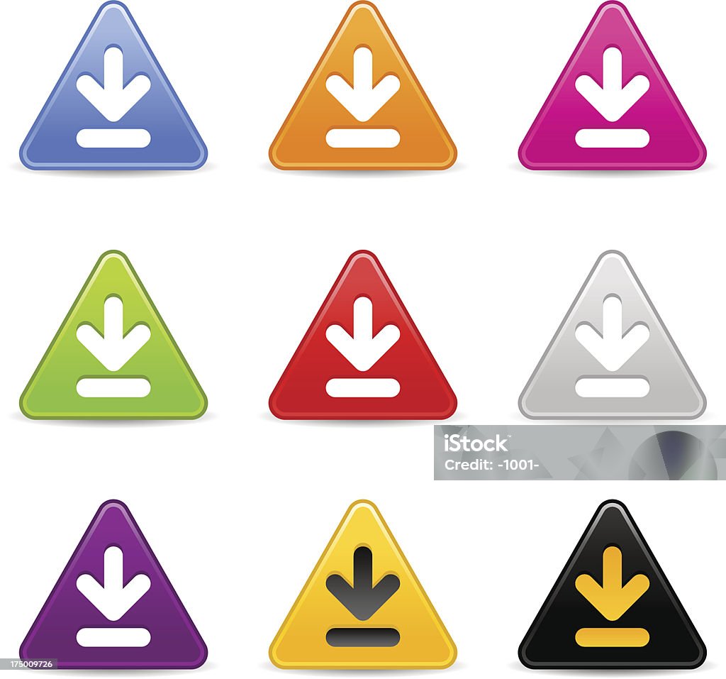 Flèche icône de téléchargement panneau blanc triangle web bouton internet - clipart vectoriel de Badge libre de droits