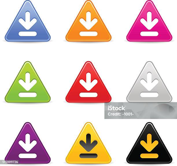 Flèche Icône De Téléchargement Panneau Blanc Triangle Web Bouton Internet Vecteurs libres de droits et plus d'images vectorielles de Badge