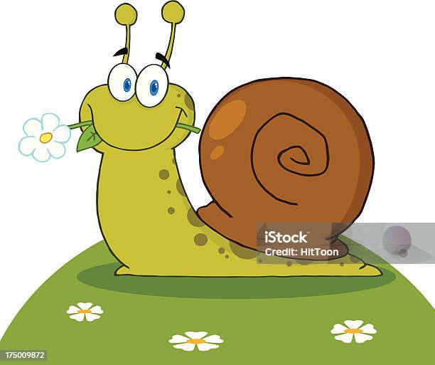 Ilustración de Caracol Con Una Flor En Su Boca En Hill y más Vectores Libres de Derechos de Alegre - Alegre, Alegría, Animal