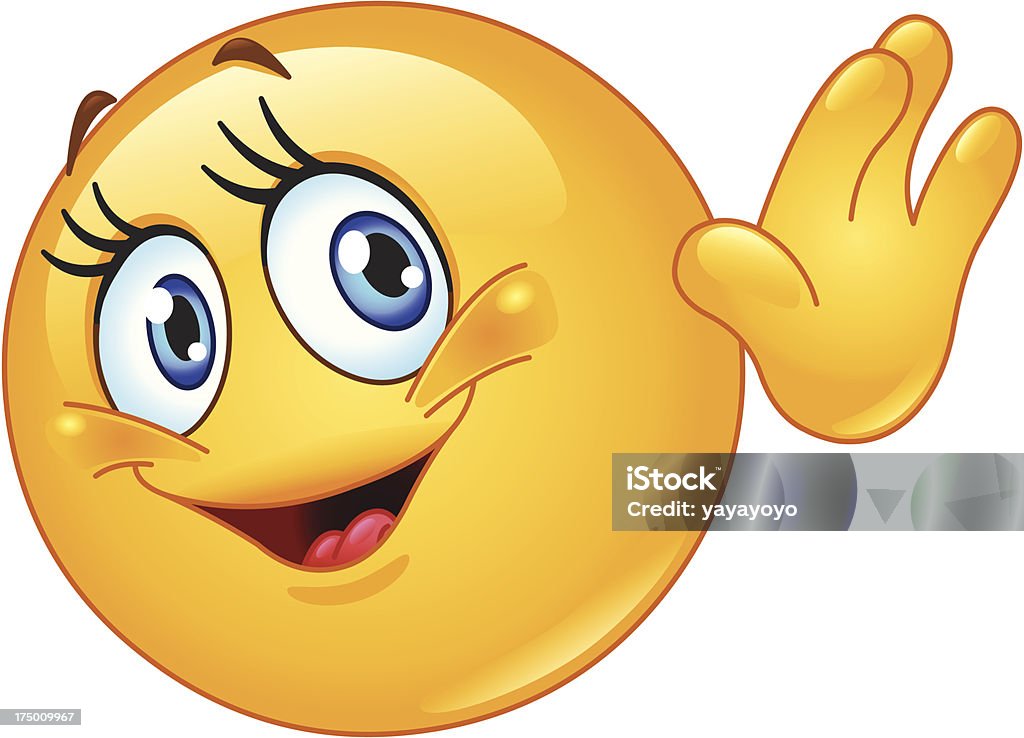 Female emoticon waving hello Emoticon stock vector