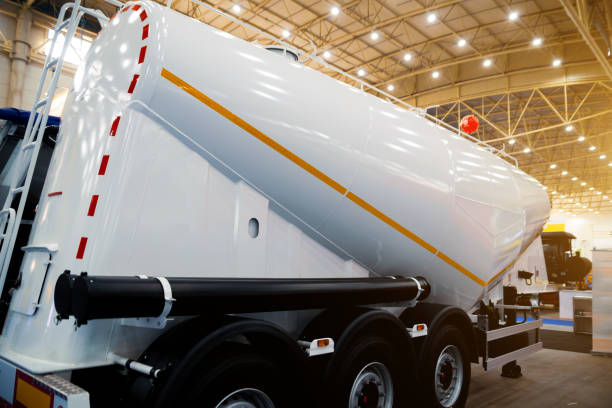 istock Concrete mixer semitrailer for construction works 1750108385