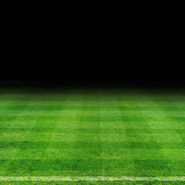 istock Bright green football field under a dark sky 175011688
