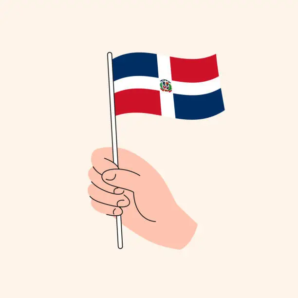 Vector illustration of Cartoon Hand Holding Dominican Republic Flag, Isolated Vector Design