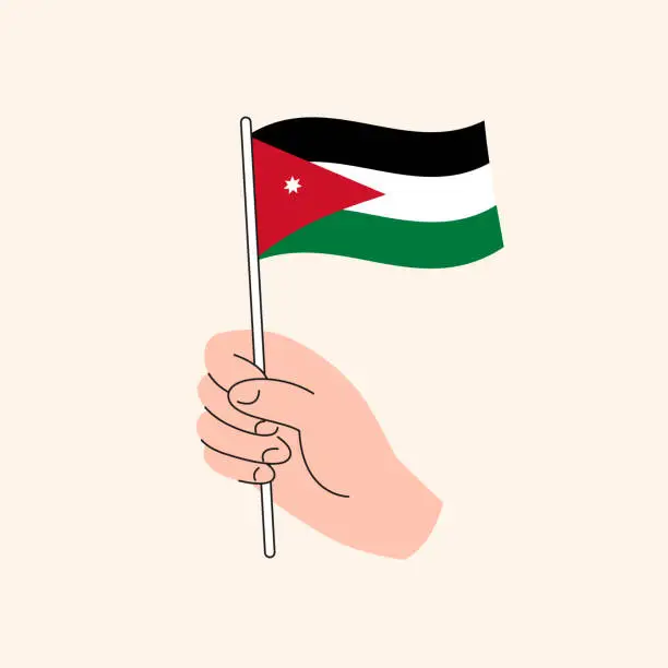 Vector illustration of Cartoon Hand Holding Jordanian Flag, Isolated Vector Design