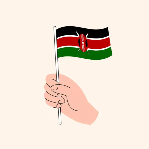 Vector illustration of Cartoon Hand Holding Kenyan Flag, Isolated Vector Design.