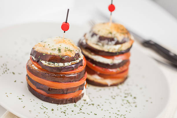 istock Appetizing plate of eggplant with tomato and cheese 175013037