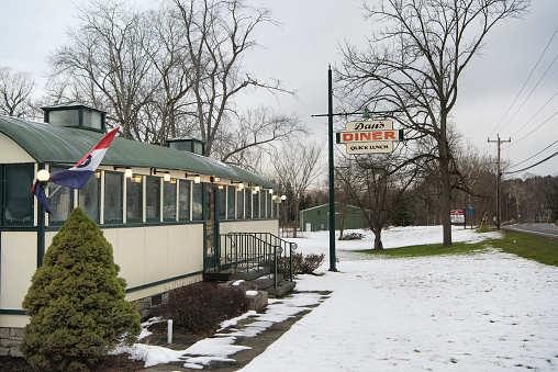 Chatham, New York.  January, 29, 2023. The 1920's landmark Dan's Diner in chatham New york on an overcast winter day.