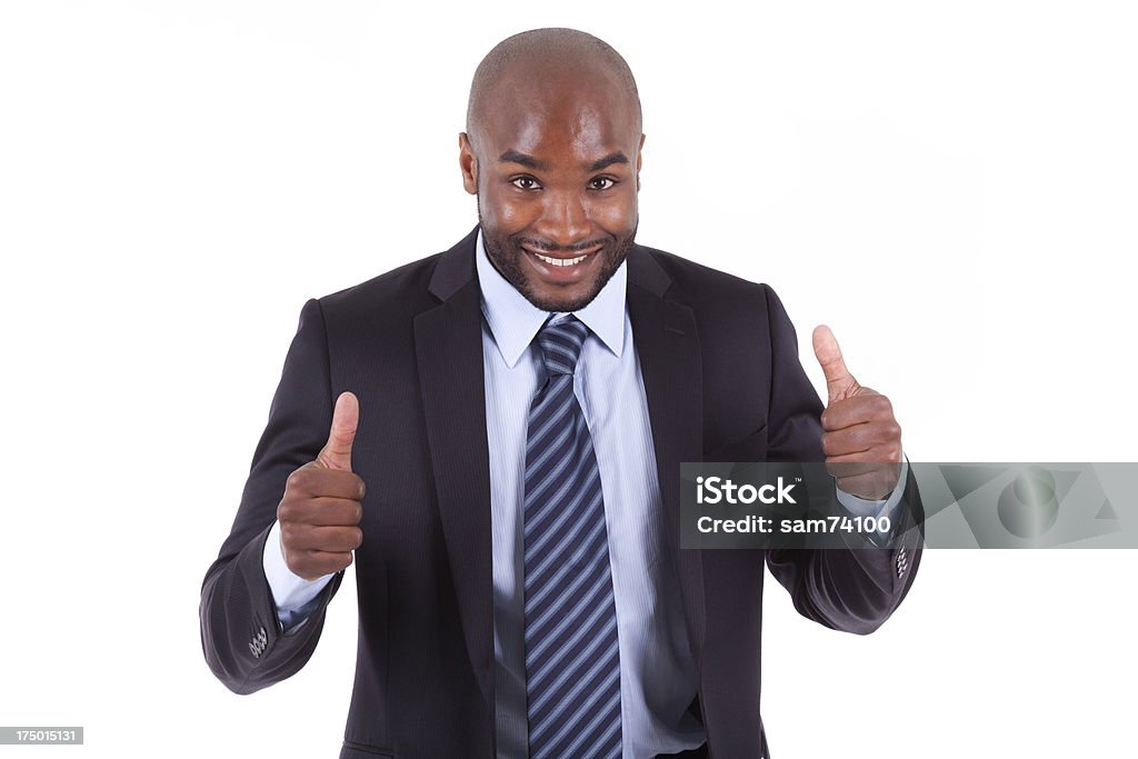 Black African American business man making thumbs up Black African American business manmaking thumbs up, isolated on white background - African people Adult Stock Photo