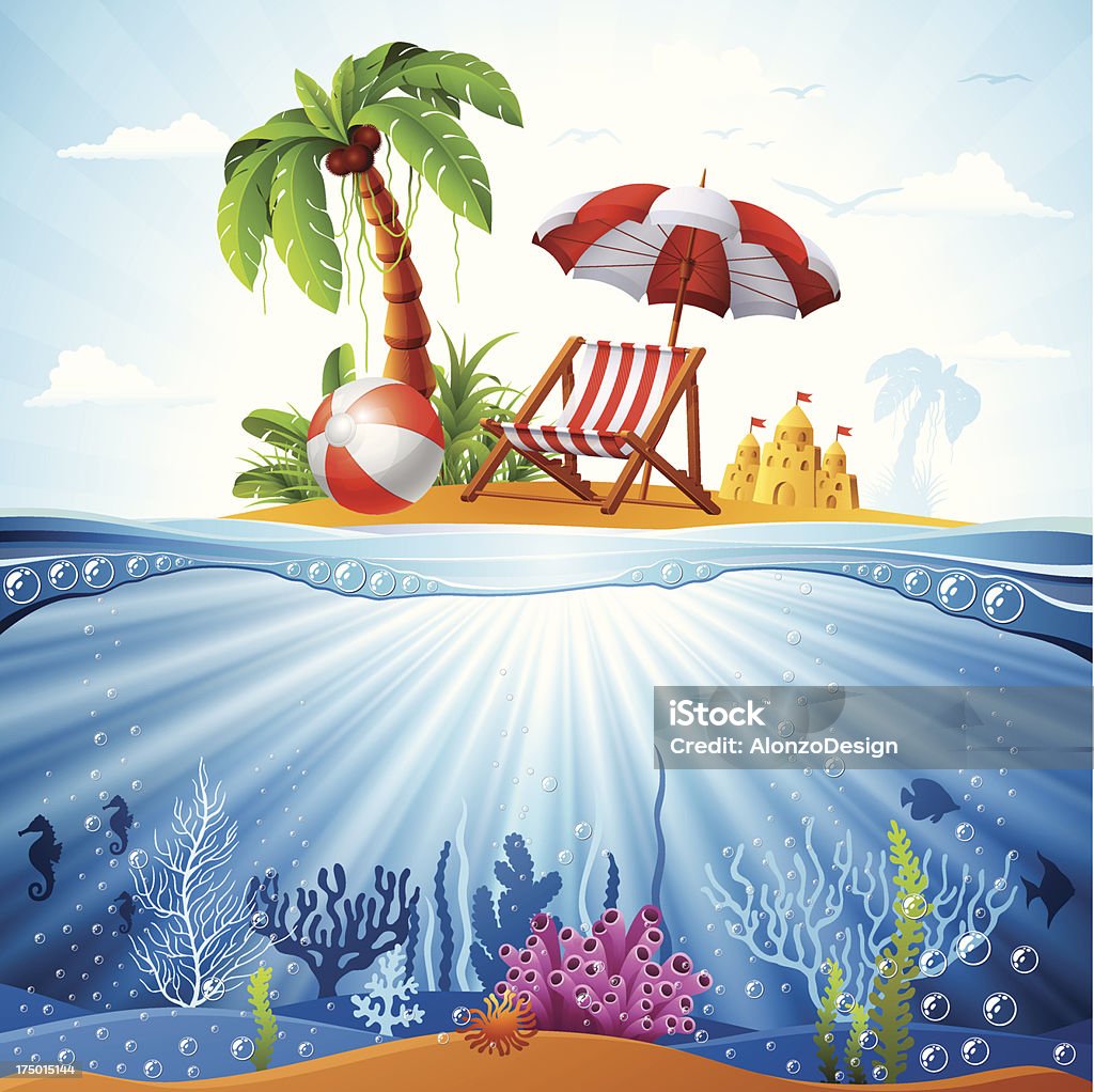Tropikalna Wyspa i podwodny Scena - Grafika wektorowa royalty-free (Palma)