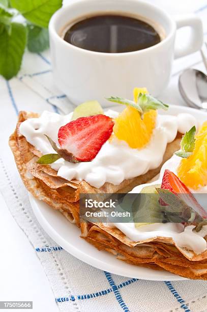 Crepes With Soft Cream Stock Photo - Download Image Now - Appetizer, Berry Fruit, Blini