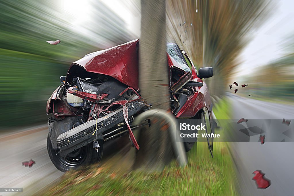 Car Crash car collides with tree Car Accident Stock Photo
