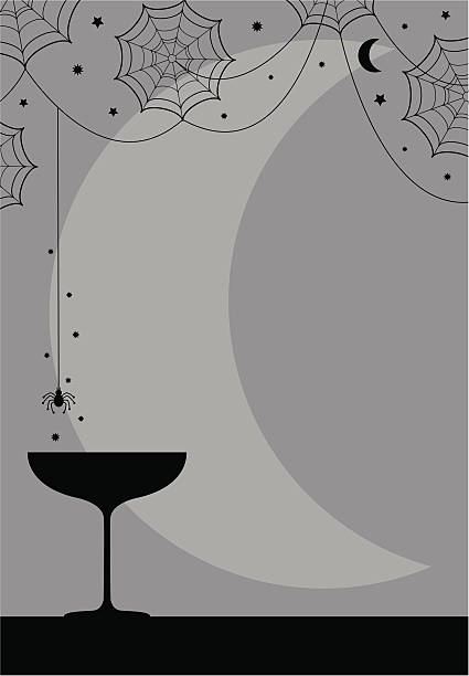 halloween party koktajl szkła & spiders web design - silhouette black and white glasses digitally generated image stock illustrations