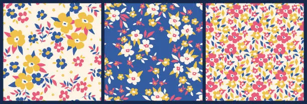 Vector illustration of Seamless floral pattern, liberty ditsy print with small bright daisy flowers in the collection. Vector illustration.