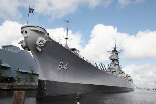 USS Wisconsin docked at Norfolk, Virginia.