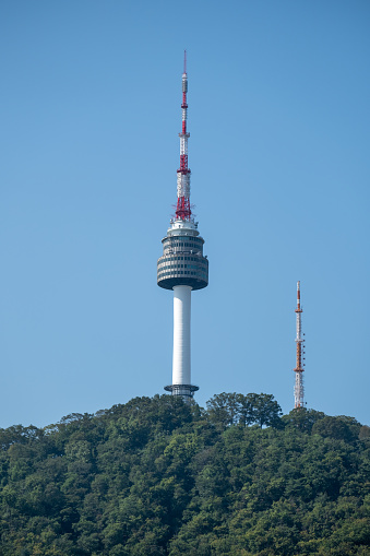N Seoul Tower, also known as Namsan Tower or Seoul Tower, the landmark which is a communication and observation tower located on Nam Mountain in central Seoul, South Korea