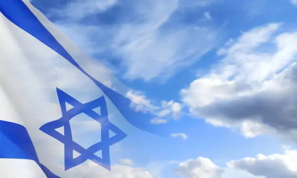 Vector illustration of Israel flag on background of sky