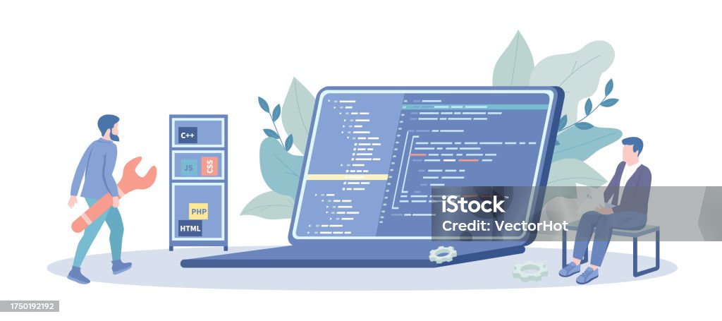 Programming Software Developer Team Working With Programming Code On ...