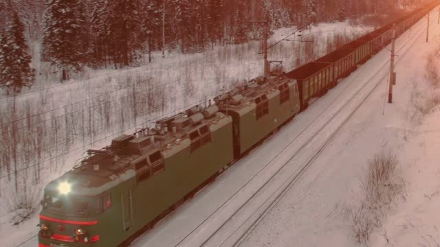 Cargo train in winter time