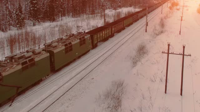 Cargo train in winter time