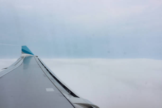 Airplane wing seen from the window, taken over Canada, during on a flight from Frankfurt to Halifax, Canada.