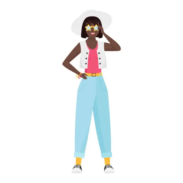 Vector illustration of Cool black hipster girl with sunglasses
