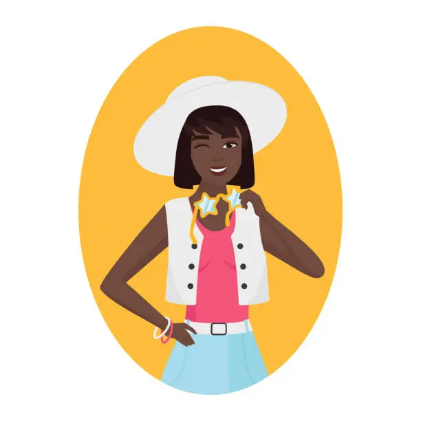 Vector illustration of hipster black girl poses set-22
