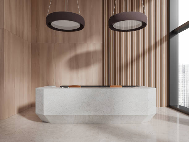 istock Light wooden office waiting room with reception 1750221534