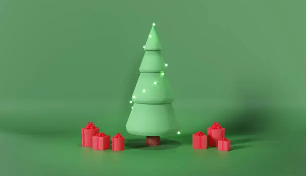 Photo of Tree Christmas with Gift on Green Background