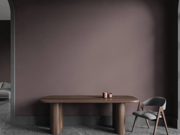 istock Brown living room interior with seat and eating table, mockup wall 1750228791