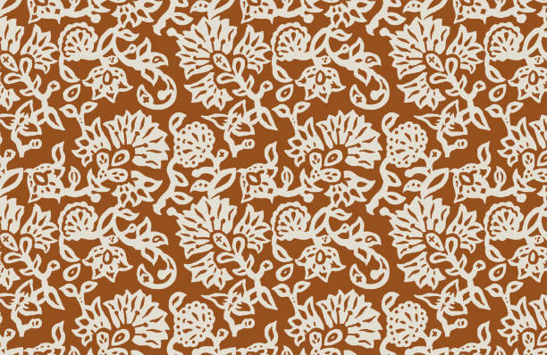 ilustrações, clipart, desenhos animados e ícones de digital sem costura padrão bloco impressão batik vetor ajrakh - seamless paisley floral pattern pattern