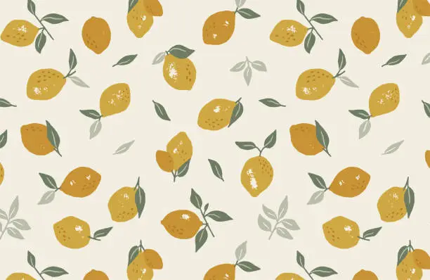 Vector illustration of Hand drawn lemons and leaves seamless pattern in vector style